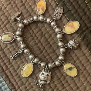 Sterling Silver Cat Charm Bracelet